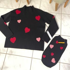 NWT Matching Ladies & Dog Heart Sweater Set